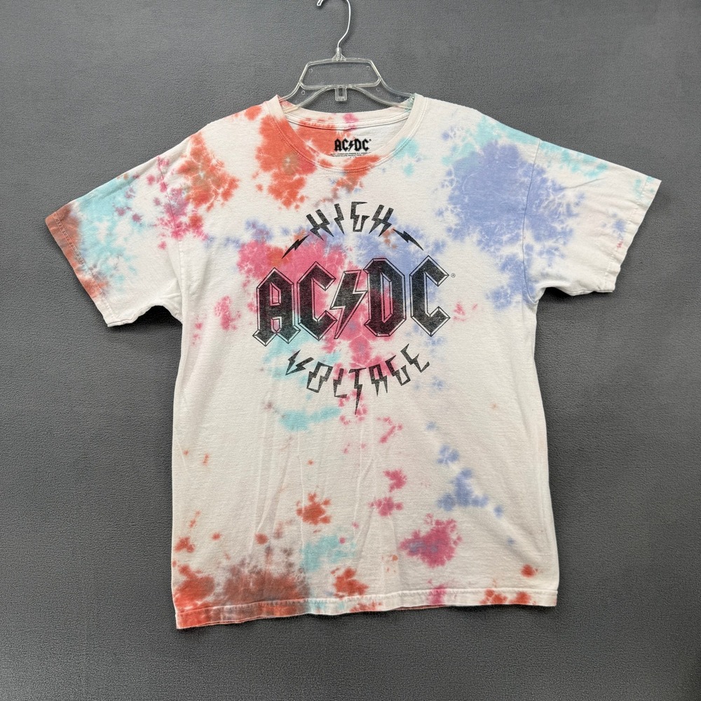 AC/DC High Voltage Tie Dye Graphic T-Shirt Mens Medium Fit Multi Color Rock Band
